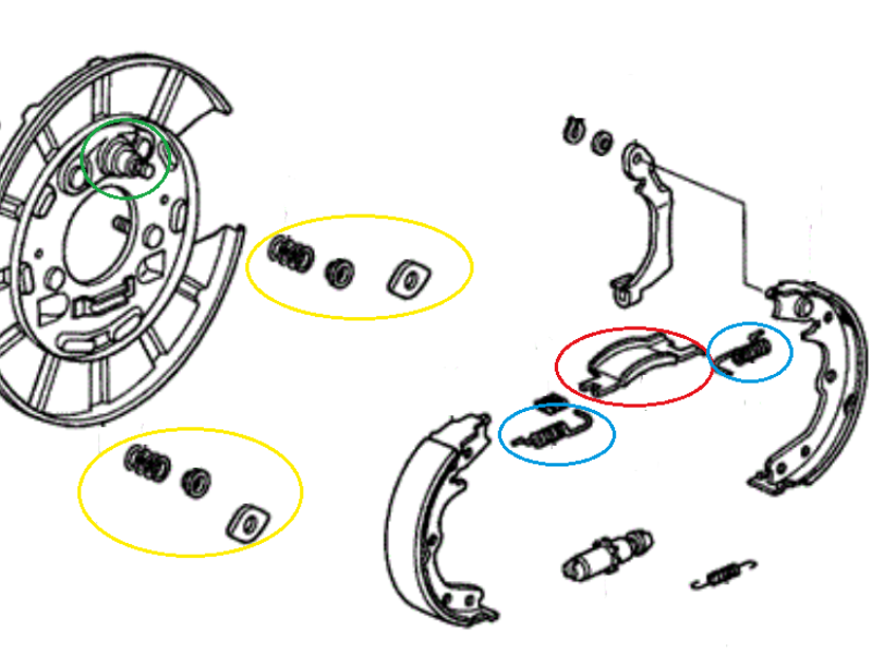 Exploded view of parking brake assembly