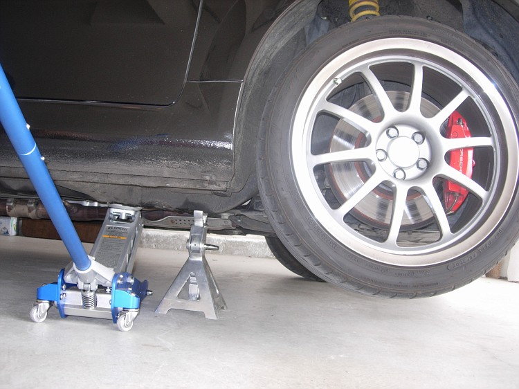 Audi secured with jack stands
