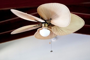 A tropical looking ceiling fan.