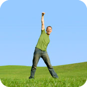image of man jumping for joy. 