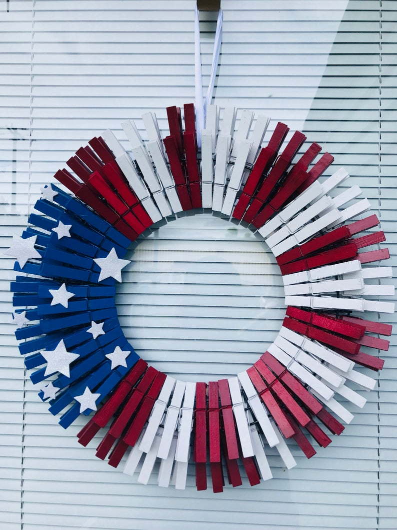 clothespin wreath in red, white and blue