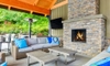 Outdoor living room with fireplace