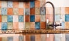 Multi-colored kitchen tile backsplash