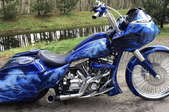 A blue motorcycle.