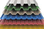 roofing samples in white, green, tan, blue, red, and yellow