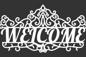 black mat with white welcome message