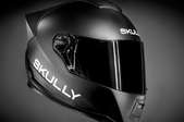 a sleek, black motorcycle helmet with the word 