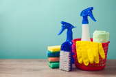 A group of cleaning supplies.