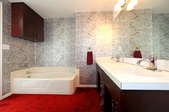 outdated, old, tacky bathroom with carpeting
