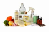 The basic ingredients and supplies needed to start making your own eco-friendly and all-natural household cleaners.