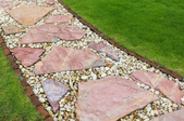 A flagstone and gravel walkway