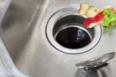 opening to garbage disposal and food in the sink
