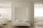 White living space with a wall bed