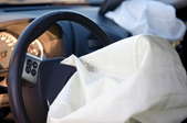 An airbag in a car.