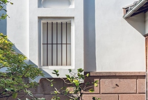 A window with bars on the windows.
