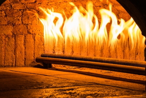 A natural gas fireplace.