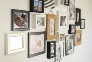 A wall of picture frames.