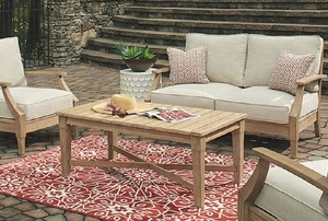 outdoor furniture on a stone patio