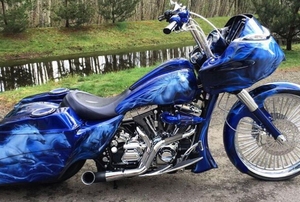 A blue motorcycle.