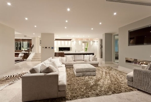 living room with recessed lighting