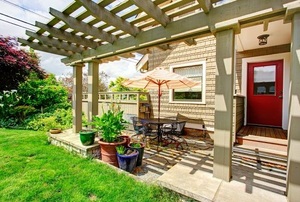 shaded backyard patio area