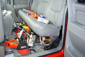the interior of a messy car
