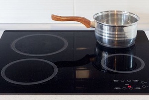 A pot on an electric stovetop in the kitchen.