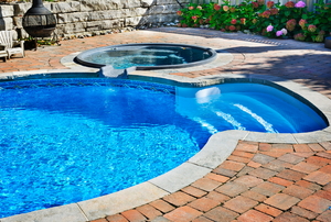 A pool with a fiberglass pool shell.