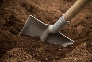 a shovel in the dirt