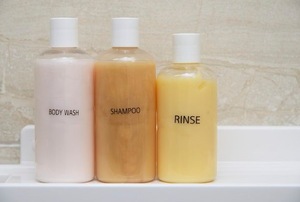 bottles of shower products