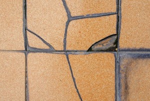 Two fractured ceramic wall tiles.