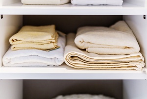 a closet with linens