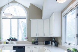 bright kitchen with large windows