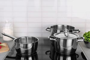 Pots on a stove.