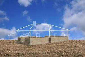 The profile of a house with a concrete foundation.