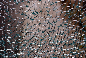 A section of broken, tempered safety glass.