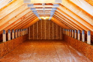 An empty attic awaiting insulation.