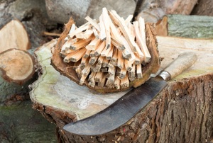 A billhook next to wood