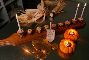 An Indian corn menorah, and other Thanksgivukkah creations.