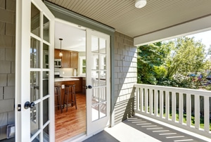 French doors opening onto a porch.
