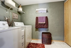 A decorated laundry room.