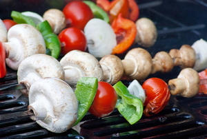 vegetables cooking on a barbecue