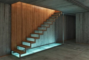 Glass and wood basement stairs