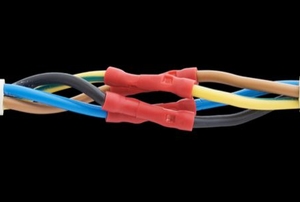 wires spliced under a plastic connector