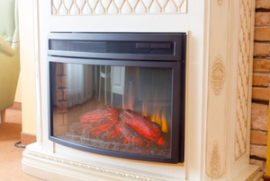A fireplace.