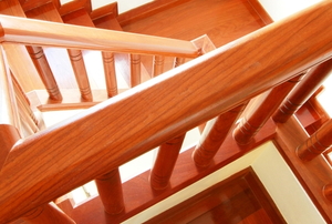 wooden railing on stairs