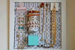 jewelry on a wall hanging organizer