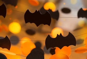 paper bats and circles in Halloween colors