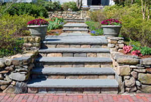 Bluestone steps in a patio area