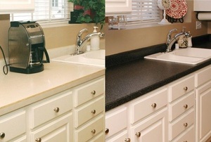 Before and after counter refinishing.